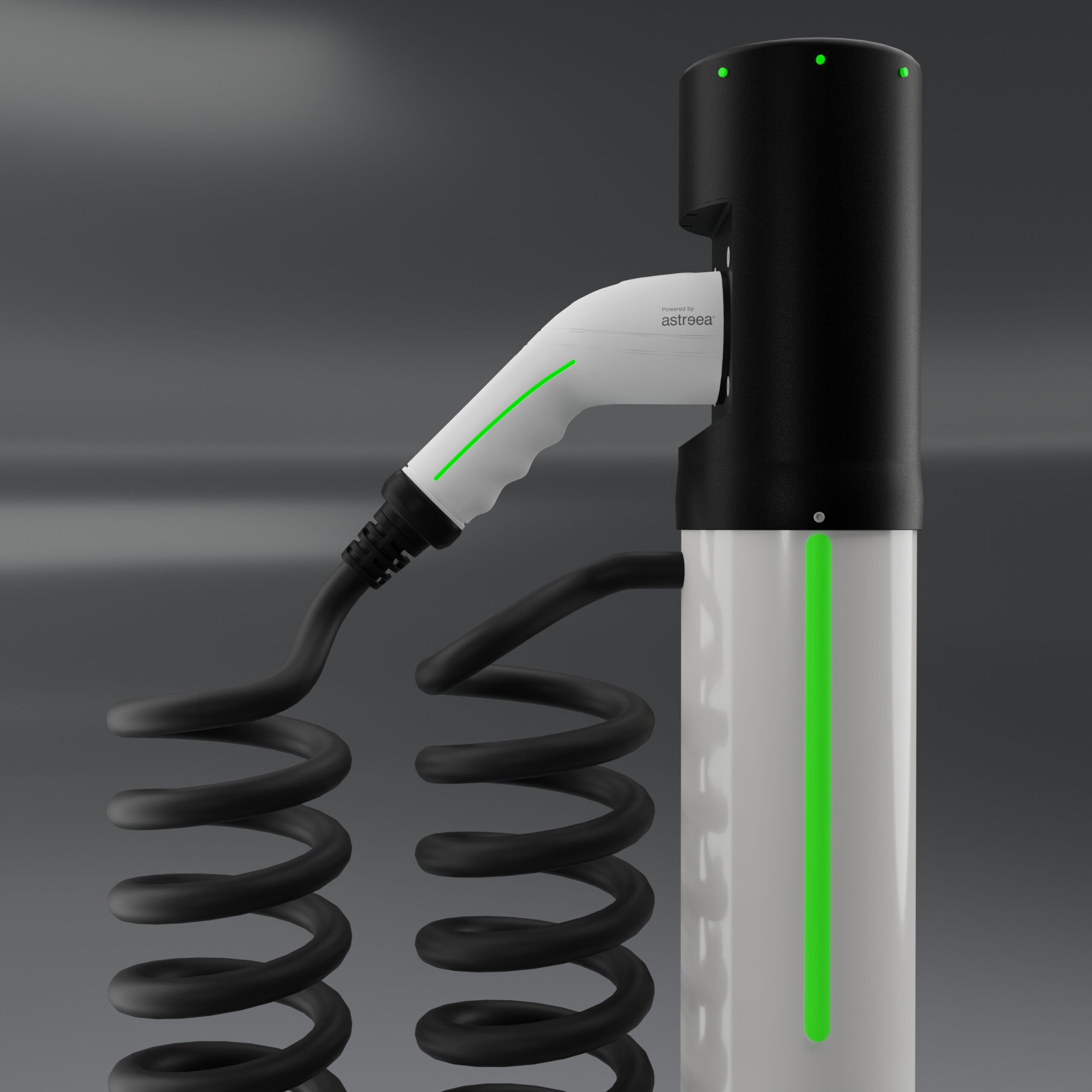 Stație încărcare electrică auto Astreea® SmartCharger, self standing, 1 priză, cablu spiralat, 22kw