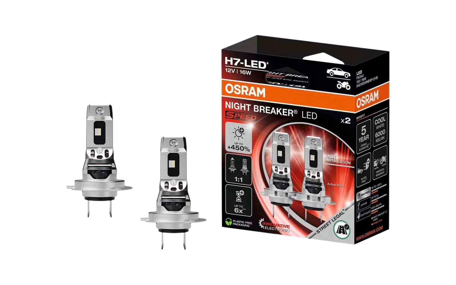 Set 2 becuri LED H7 16W Night Breaker SPEED +450% Certificat RAR