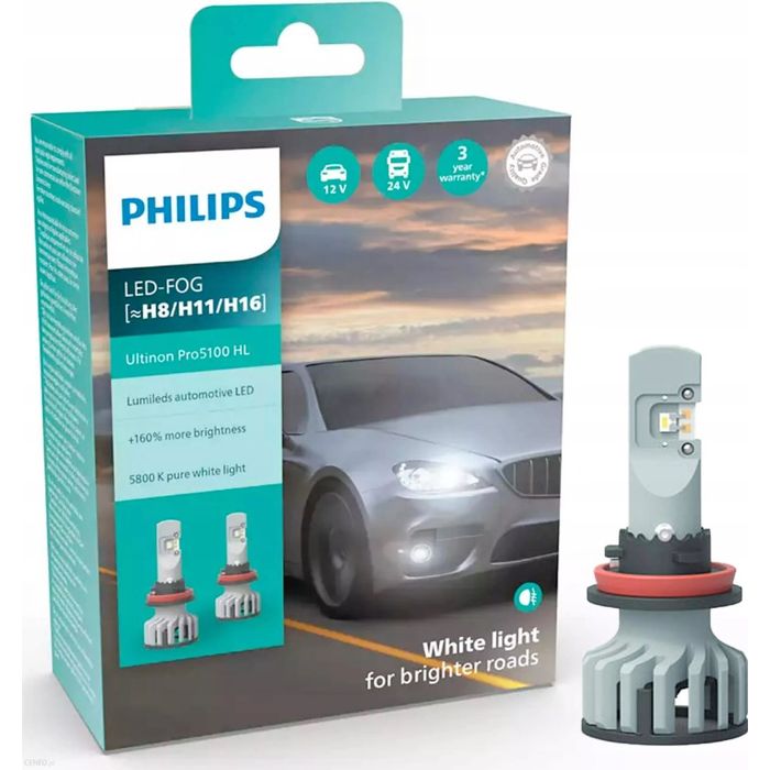 Set 2 becuri H8 LED 12/24V 12W 5800K Ultinon PRO5100 HL +160%